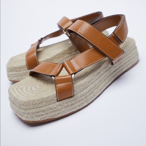 ZARA topstitched jute platform sandals - Picture 3 of 4